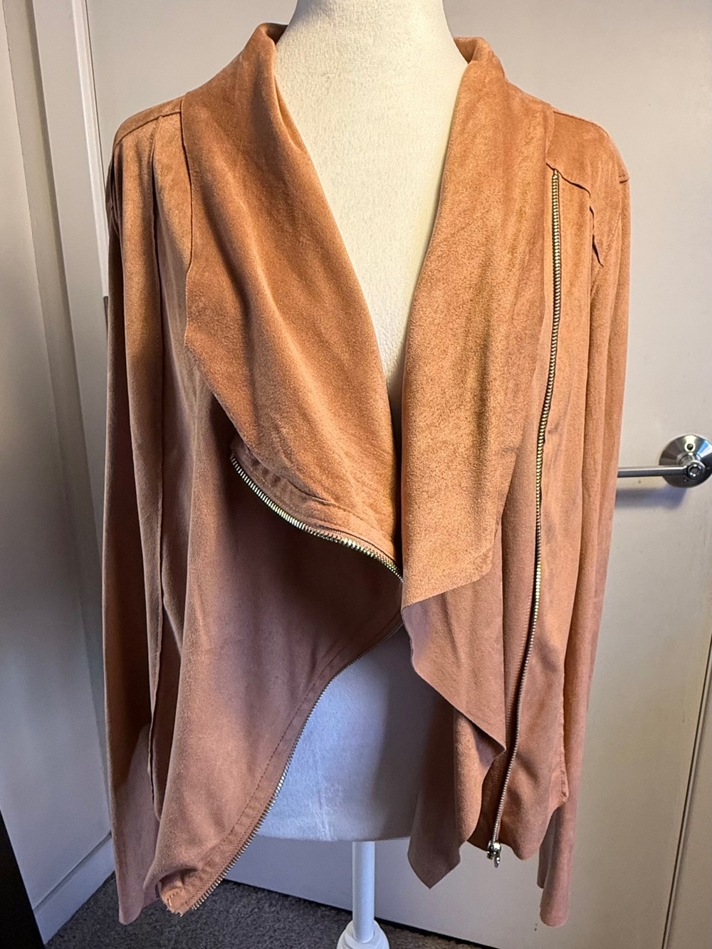 Draped Faux Suede Moto Jacket - Rose